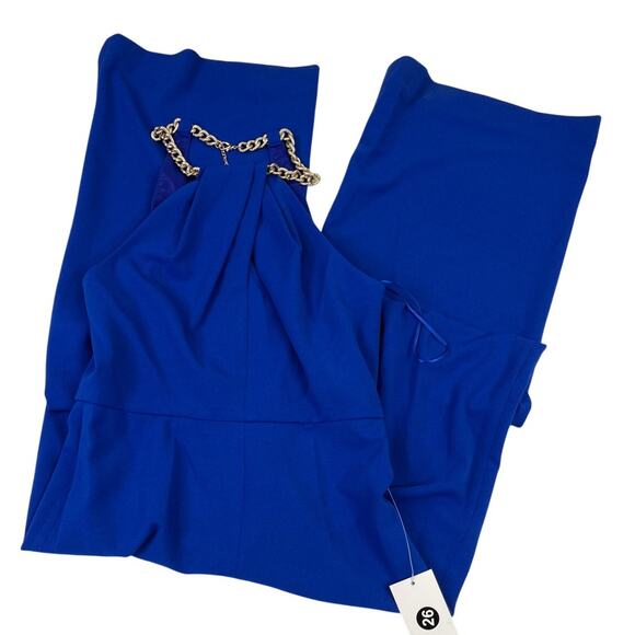 NWT Jay Godfrey Zinnia Jumpsuit Blue Sapphire Chain Detail Sz 12 345$